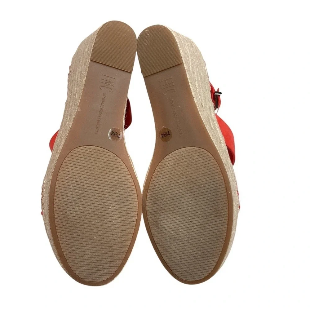 INC International Concepts Coral Red Platform Wedge Espadrille Sandals‎ Size 7.5